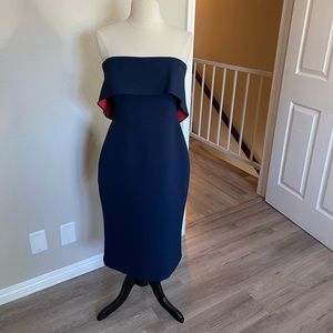 BCBG Navy Blue Strapless Midi Dress